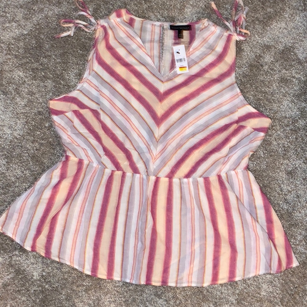 Lane Bryant striped sleeveless top in shades of pink.